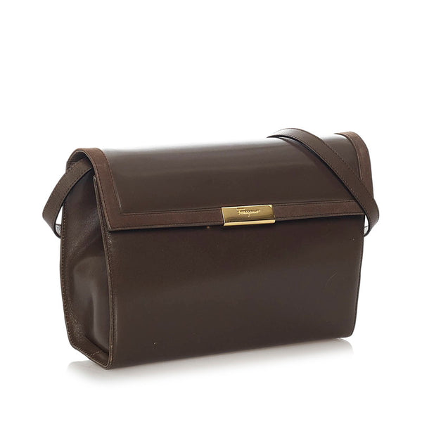 サルヴァトーレフェラガモ BA21 2597 ブラウン レザー ショルダーバッグ レディース Salvatore Ferragamo 【中古】