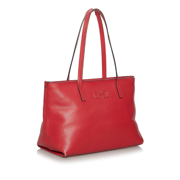 サルヴァトーレフェラガモ ガンチーニ FJ-21 B125 レッド レザー トートバッグ レディース Salvatore Ferragamo 【中古】