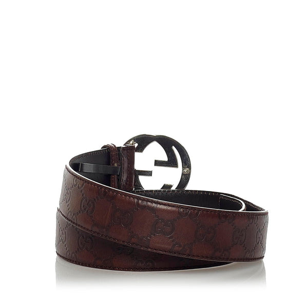 グッチ グッチシマ 114984 ブラウン レザー ベルト レディース GUCCI 【中古】