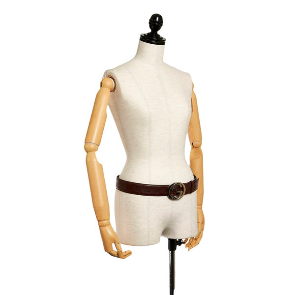 グッチ グッチシマ 114984 ブラウン レザー ベルト レディース GUCCI 【中古】