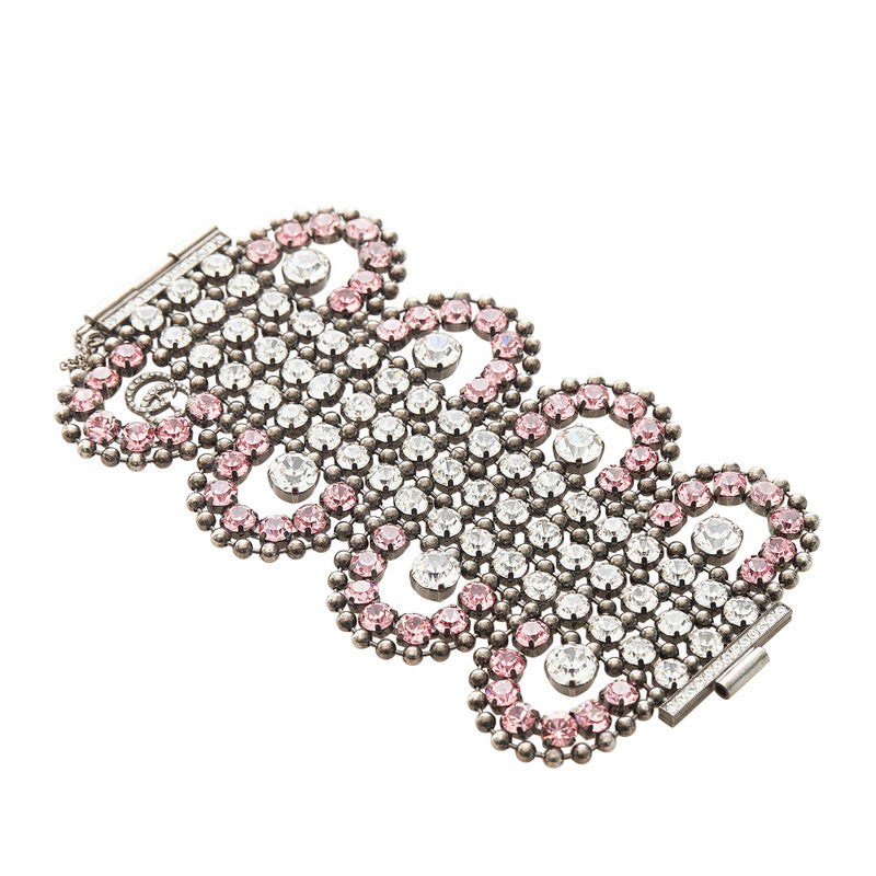 グッチ ブレスレット ピンク メッキ ラインストーン レディース GUCCI 【中古】