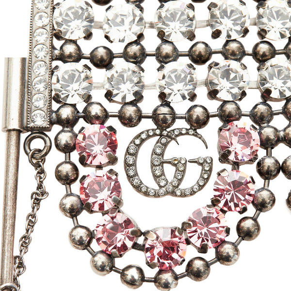 グッチ ブレスレット ピンク メッキ ラインストーン レディース GUCCI 【中古】