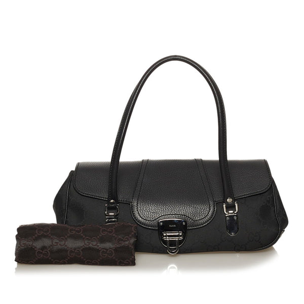 グッチ GGナイロン 179779 ブラック キャンバス レザー ハンドバッグ レディース GUCCI 【中古】