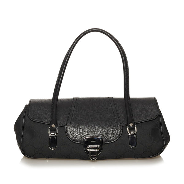 グッチ GGナイロン 179779 ブラック キャンバス レザー ハンドバッグ レディース GUCCI 【中古】