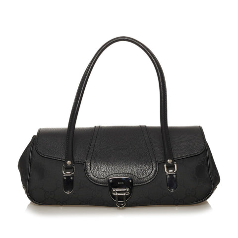 グッチ GGナイロン 179779 ブラック キャンバス レザー ハンドバッグ レディース GUCCI 【中古】