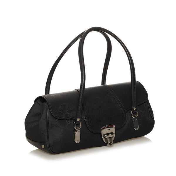 グッチ GGナイロン 179779 ブラック キャンバス レザー ハンドバッグ レディース GUCCI 【中古】