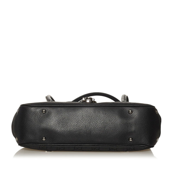 グッチ GGナイロン 179779 ブラック キャンバス レザー ハンドバッグ レディース GUCCI 【中古】