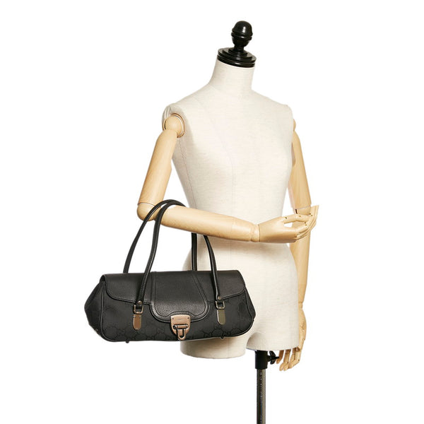 グッチ GGナイロン 179779 ブラック キャンバス レザー ハンドバッグ レディース GUCCI 【中古】