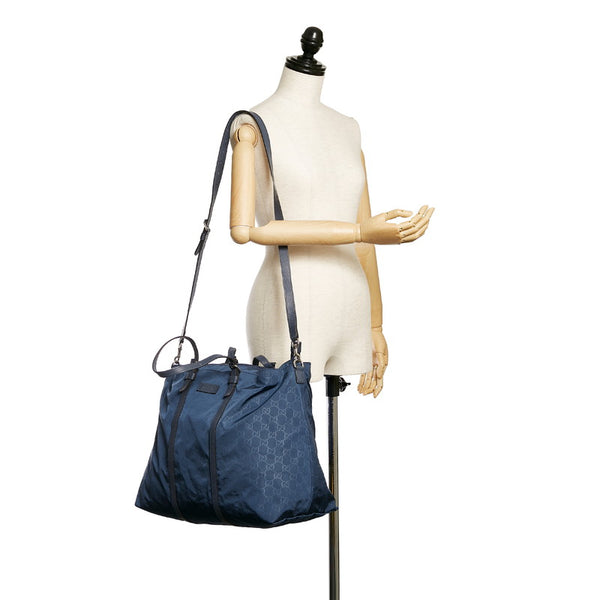 グッチ GG柄 387068 ネイビー ナイロン トートバック ショルダバッグ2WAY レディース GUCCI 【中古】