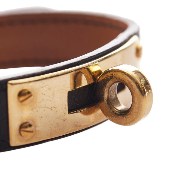 エルメス ブラック ゴールド レザー ケリー ブレスレット レディース HERMES 〇Z刻印 【中古】