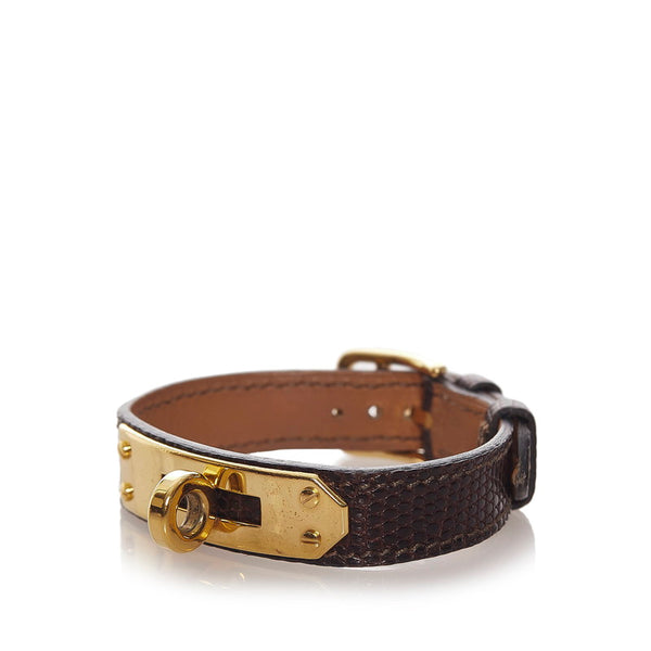 エルメス ダークブラウン レザー ケリー ブレスレット レディース HERMES 〇X刻印 【中古】