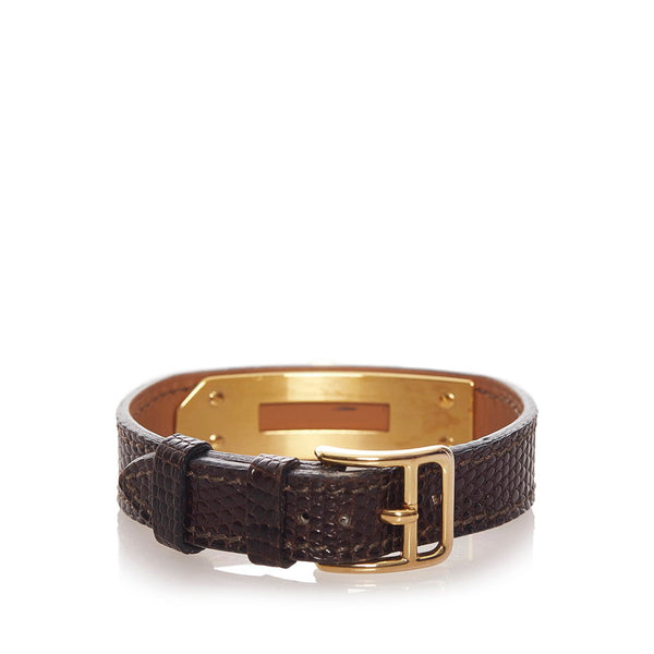 エルメス ダークブラウン レザー ケリー ブレスレット レディース HERMES 〇X刻印 【中古】