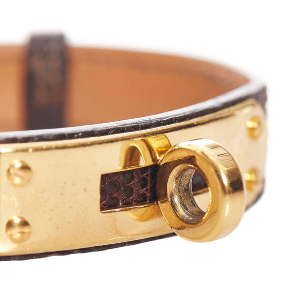 エルメス ダークブラウン レザー ケリー ブレスレット レディース HERMES 〇X刻印 【中古】