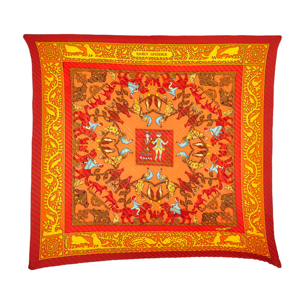 エルメス EARLY AMERICA 古き良きアメリカ レッド シルク スカーフ レディース HERMES 【中古】