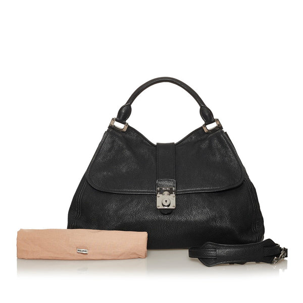 ミュウミュウ ブラック レザー ハンドバッグ ショルダーバッグ2way レディース MIUMIU 【中古】