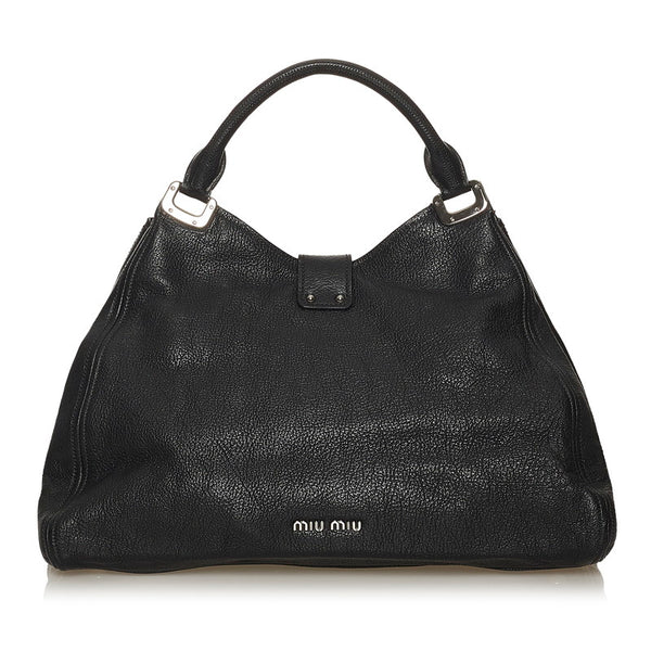 ミュウミュウ ブラック レザー ハンドバッグ ショルダーバッグ2way レディース MIUMIU 【中古】