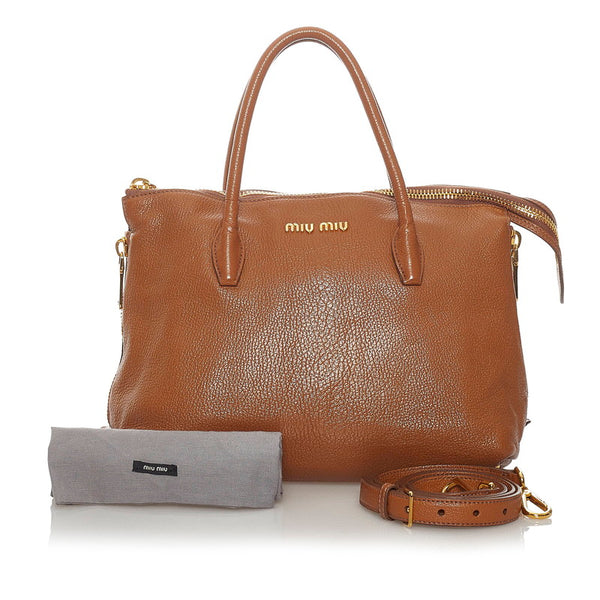 ミュウミュウ ブラウン レザー ハンドバッグ ショルダーバッグ ２WAY レディース MIUMIU 【中古】