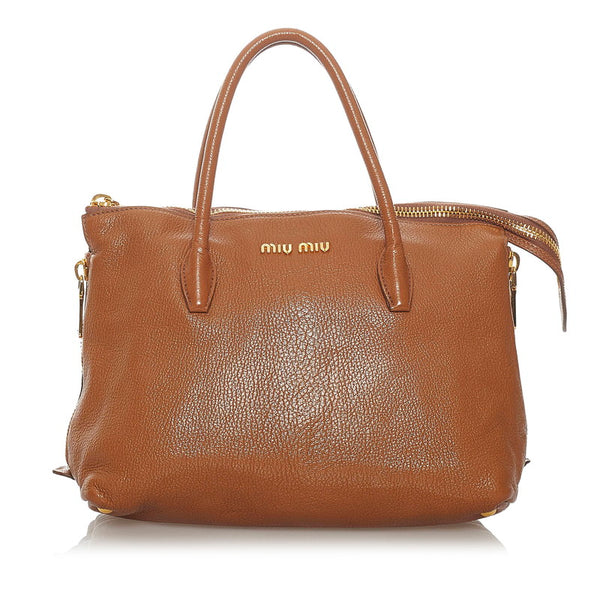 ミュウミュウ ブラウン レザー ハンドバッグ ショルダーバッグ ２WAY レディース MIUMIU 【中古】