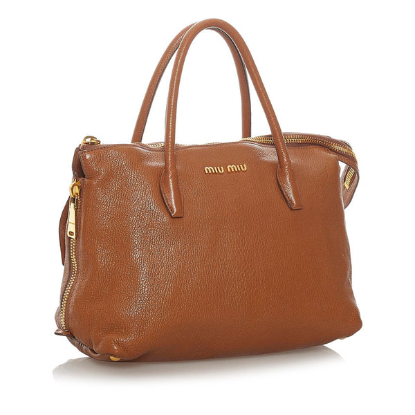 ミュウミュウ ブラウン レザー ハンドバッグ ショルダーバッグ ２WAY レディース MIUMIU 【中古】