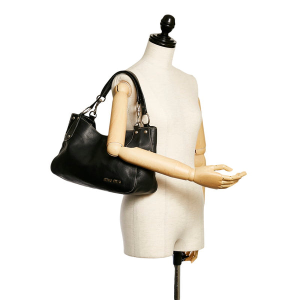 ミュウミュウ ブラック レザー ショルダーバッグ レディース MIUMIU 【中古】