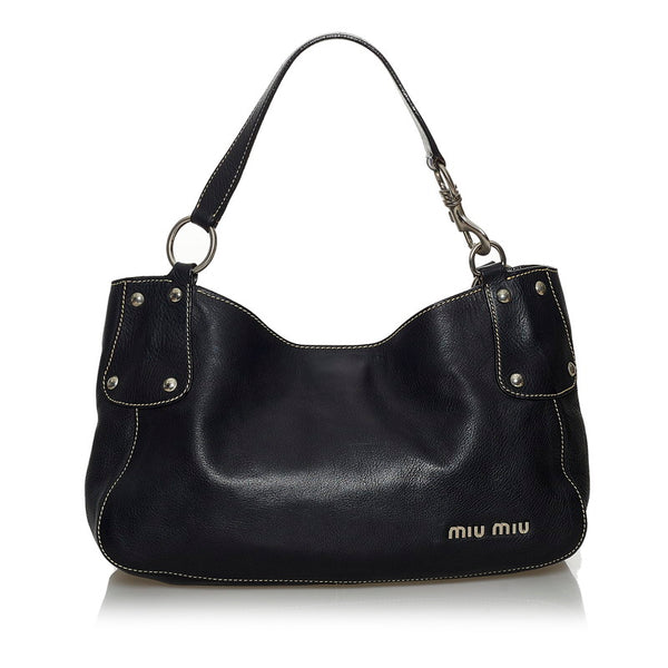 ミュウミュウ ブラック レザー ショルダーバッグ レディース MIUMIU 【中古】