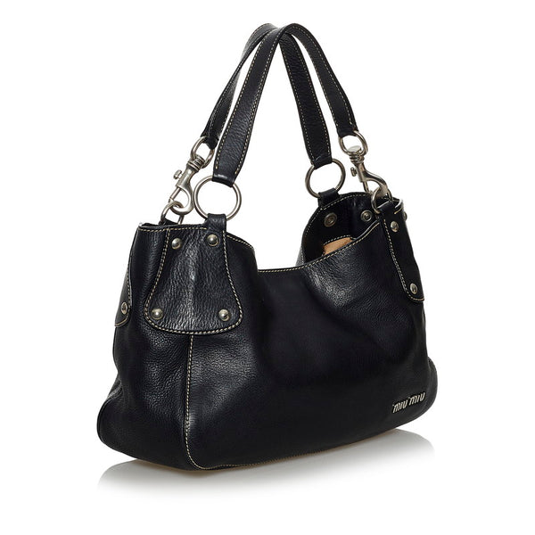 ミュウミュウ ブラック レザー ショルダーバッグ レディース MIUMIU 【中古】