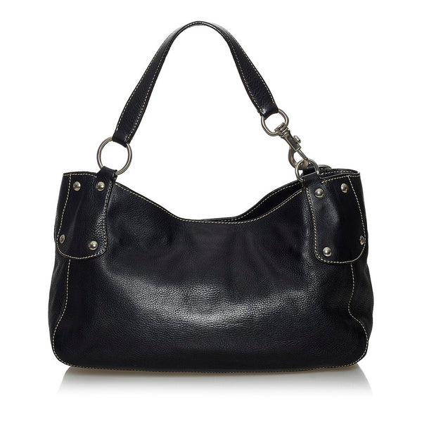 ミュウミュウ ブラック レザー ショルダーバッグ レディース MIUMIU 【中古】