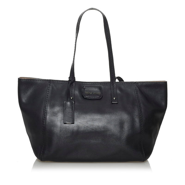 ミュウミュウ トートバッグ ブラック レザー レディース MIUMIU 【中古】