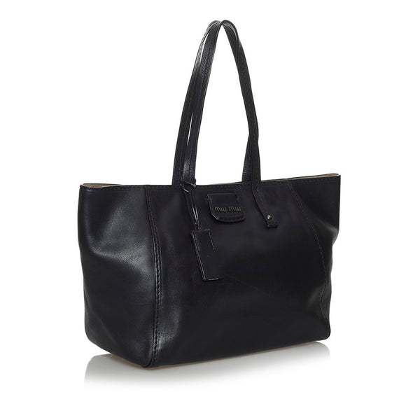 ミュウミュウ トートバッグ ブラック レザー レディース MIUMIU 【中古】