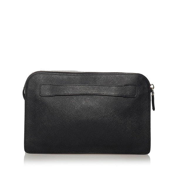 プラダ サフィアーノ クラッチバッグ ブラック レザー ユニセックス PRADA 【中古】