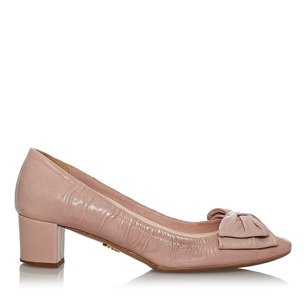 プラダ リボン パンプス ピンク レザー レディース PRADA 【中古】