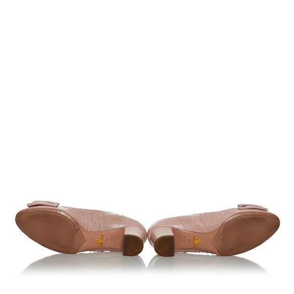 プラダ リボン パンプス ピンク レザー レディース PRADA 【中古】