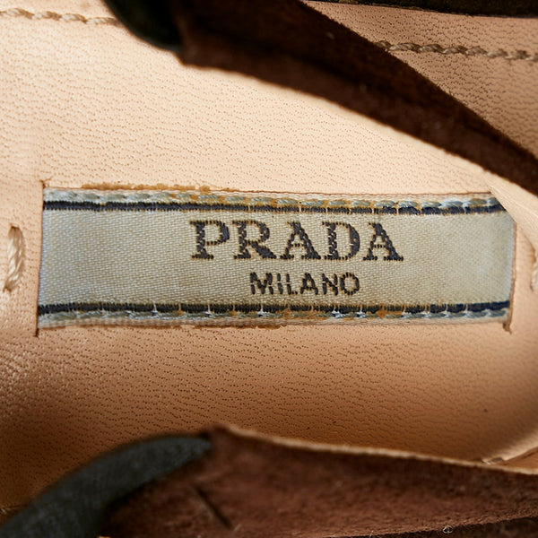 プラダ ウッド サンダル ブラウン ブラック レザー スウェード レディース PRADA 【中古】