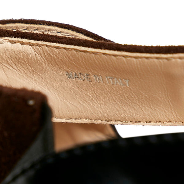プラダ ウッド サンダル ブラウン ブラック レザー スウェード レディース PRADA 【中古】