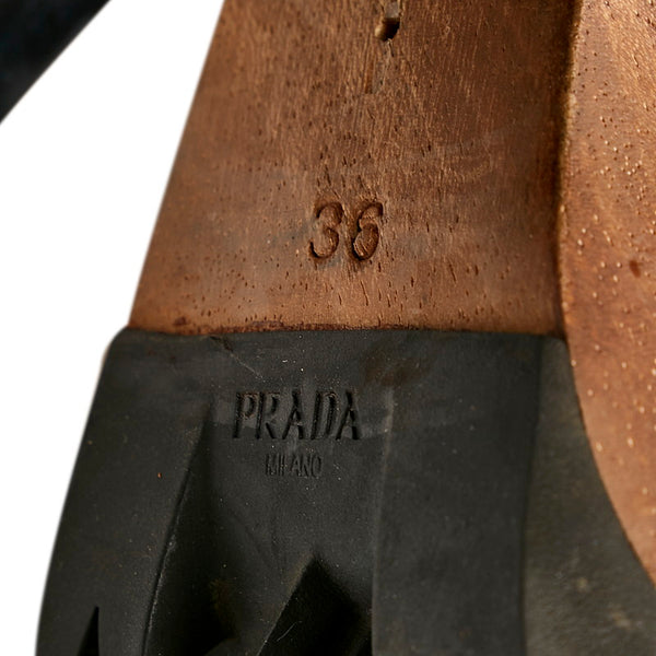 プラダ ウッド サンダル ブラウン ブラック レザー スウェード レディース PRADA 【中古】