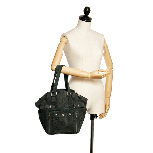 サンローラン ダウンタウン　 トートバッグ グリーン 型押しレザー レディース SAINT LAURENT 【中古】