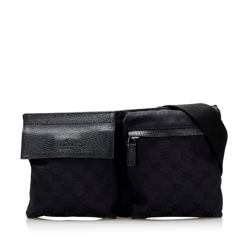 グッチ GGキャンバス ボディバッグ ウエストバッグ ショルダーバッグ 28566 ブラック キャンバス レザー メンズ GUCCI 【中古】