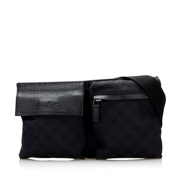 グッチ GGキャンバス ボディバッグ ウエストバッグ ショルダーバッグ 28566 ブラック キャンバス レザー メンズ GUCCI 【中古】