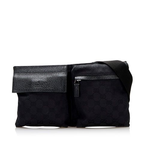 グッチ GGキャンバス ボディバッグ ウエストバッグ ショルダーバッグ 28566 ブラック キャンバス レザー メンズ GUCCI 【中古】