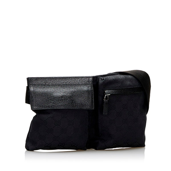 グッチ GGキャンバス ボディバッグ ウエストバッグ ショルダーバッグ 28566 ブラック キャンバス レザー メンズ GUCCI 【中古】