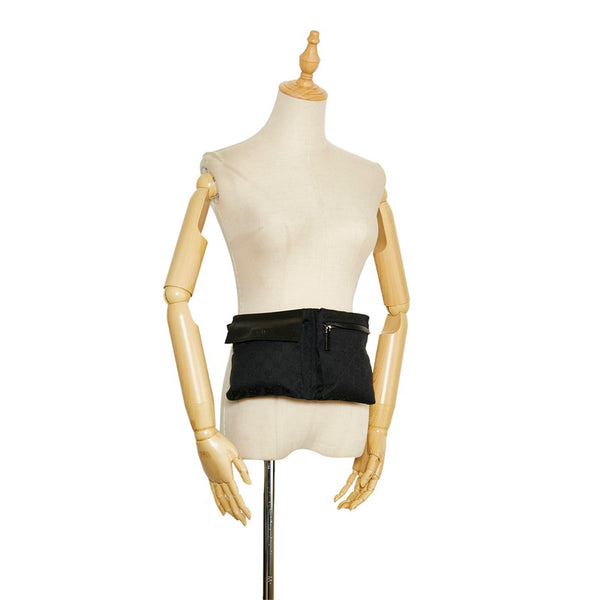 グッチ GGキャンバス ボディバッグ ウエストバッグ ショルダーバッグ 28566 ブラック キャンバス レザー メンズ GUCCI 【中古】