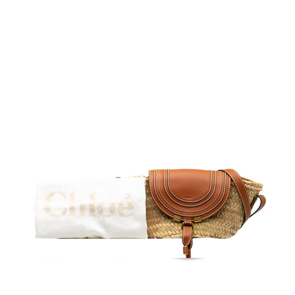 クロエ マーシー スモール 斜め掛け ショルダーバッグ バケットバッグ ベージュ ブラウン ラフィア レザー レディース Chloe 【中古】