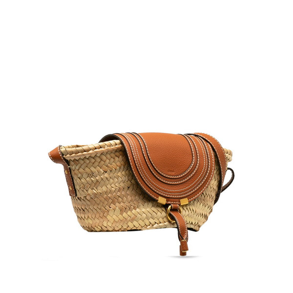 クロエ マーシー スモール 斜め掛け ショルダーバッグ バケットバッグ ベージュ ブラウン ラフィア レザー レディース Chloe 【中古】