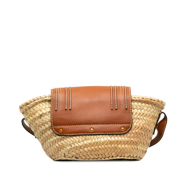 クロエ マーシー スモール 斜め掛け ショルダーバッグ バケットバッグ ベージュ ブラウン ラフィア レザー レディース Chloe 【中古】