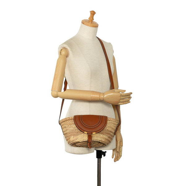 クロエ マーシー スモール 斜め掛け ショルダーバッグ バケットバッグ ベージュ ブラウン ラフィア レザー レディース Chloe 【中古】