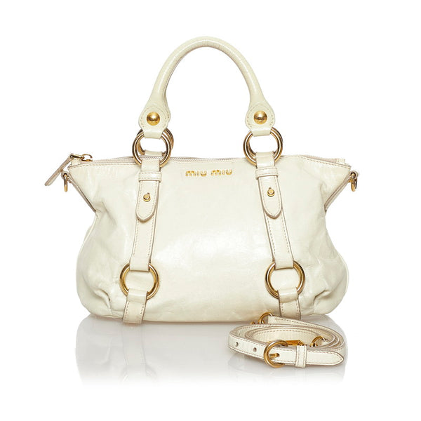 ミュウミュウ ハンドバッグ ショルダーバッグ 2WAY クリーム ホワイト レザー レディース MIUMIU 【中古】