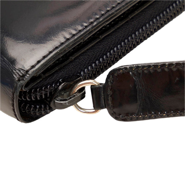プラダ ラウンドファスナー ブラック エナメル レディース PRADA 【中古】