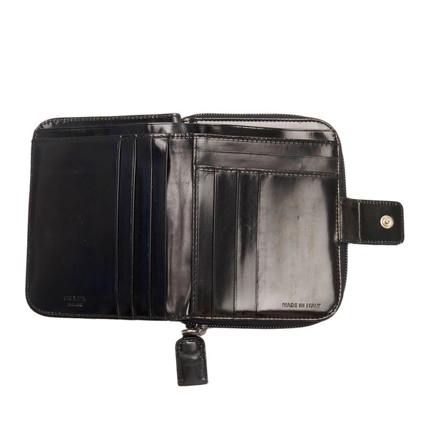 プラダ ラウンドファスナー ブラック エナメル レディース PRADA 【中古】