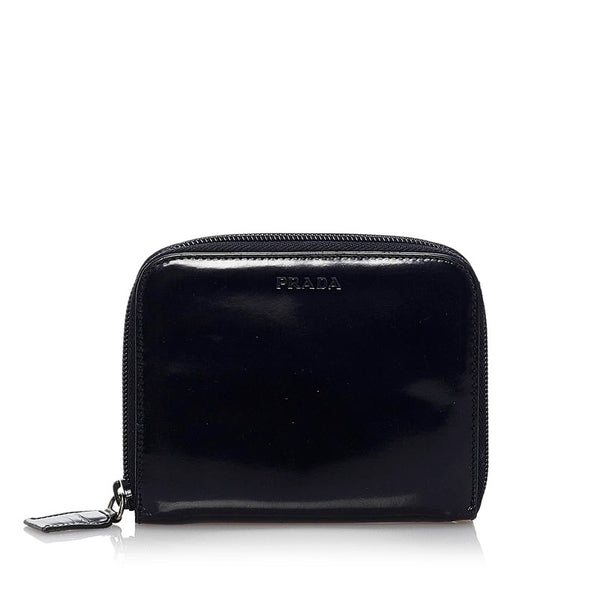 プラダ ラウンドファスナー ブラック エナメル レディース PRADA 【中古】