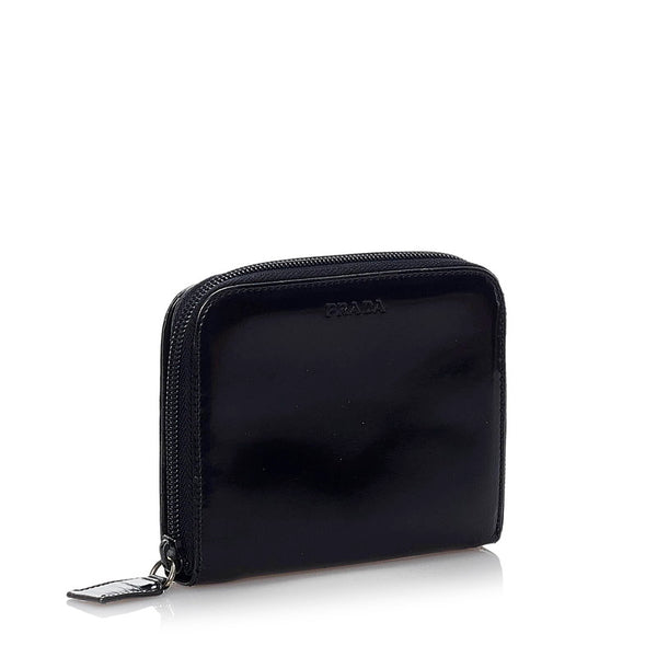 プラダ ラウンドファスナー ブラック エナメル レディース PRADA 【中古】